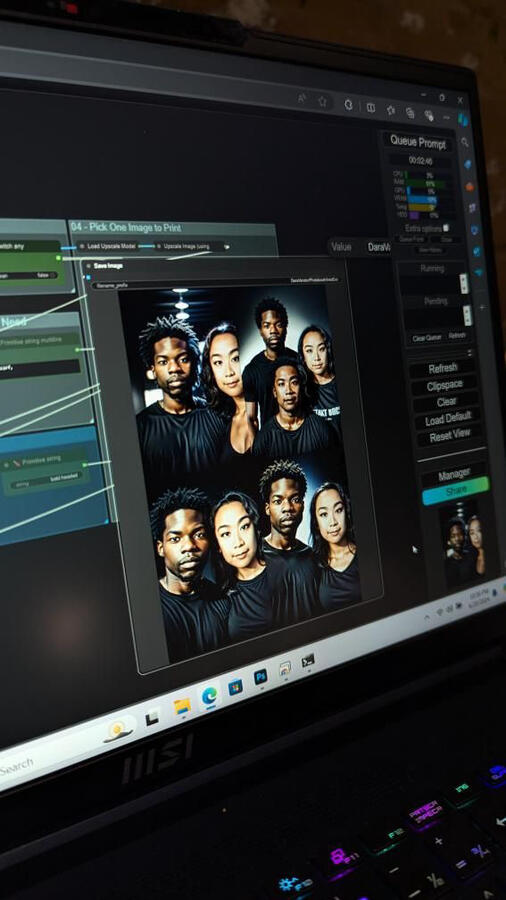 Iterations of the sitter and her 'imaginary friend' in a ComfyUI workflow.